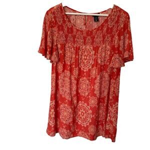 Torrid Womens 00/Med (Fits like Large) nice Coral Mandala, Flutter Sleeves